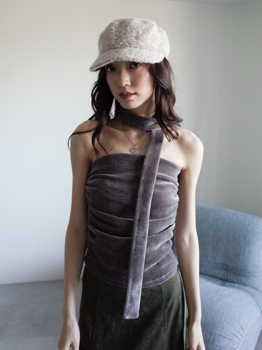 corduroy side ruched crop top with scarf