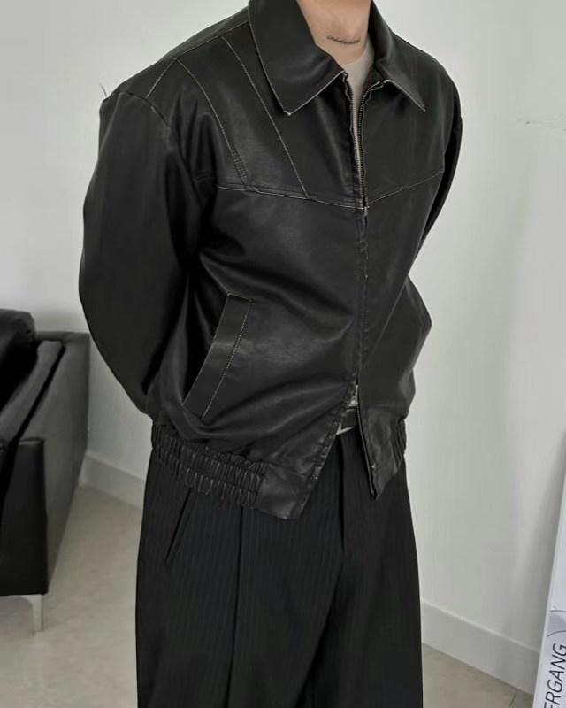 反領拉鍊合成皮褸 JK2712