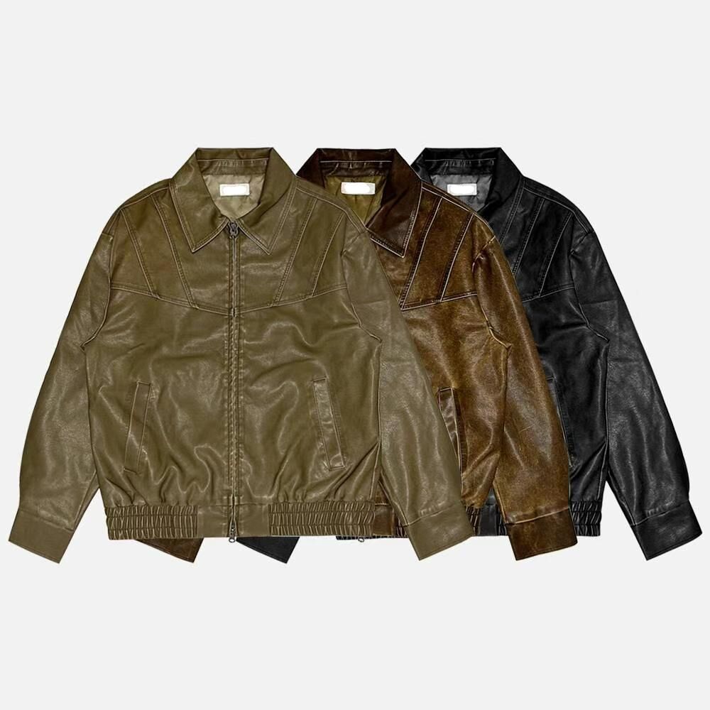 反領拉鍊合成皮褸 JK2712