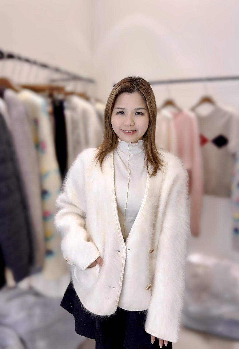 SR05 Cashmere 5% 浣熊毛45% 羊毛50%  胸 44 長 22.5 $719