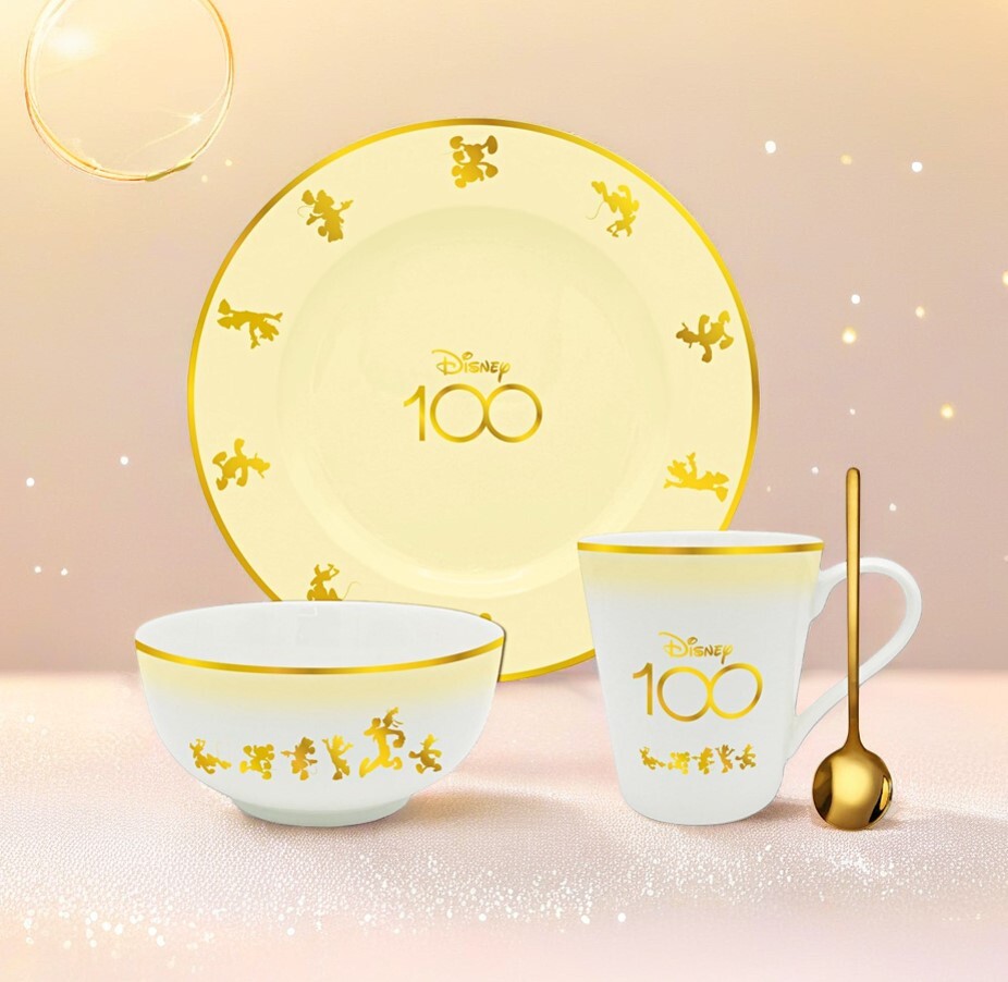 迪士尼米奇|燙金4件餐具廚具禮盒套裝(碗,碟,杯) (迪士尼100周年版)