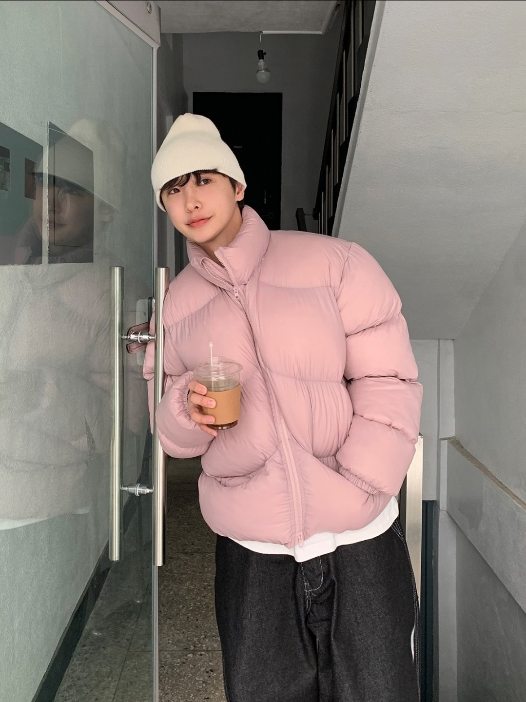 [韓國庫存緊張]波浪縫紉立領羽絨外套