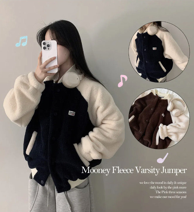 秋冬預訂｜撞色拼接抓絨棒球外套