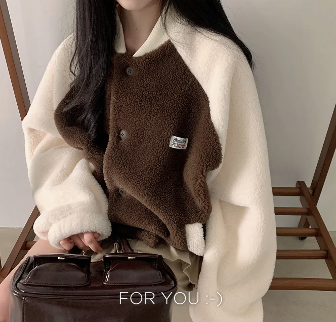 秋冬預訂｜撞色拼接抓絨棒球外套