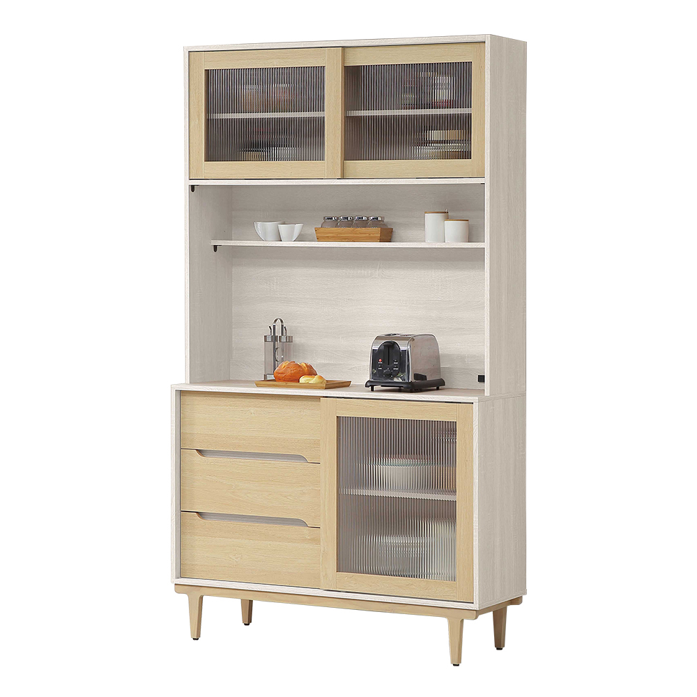 森迪4尺木面推門收納高餐櫃/碗盤櫃/電器櫃-附插座(上座+下座)