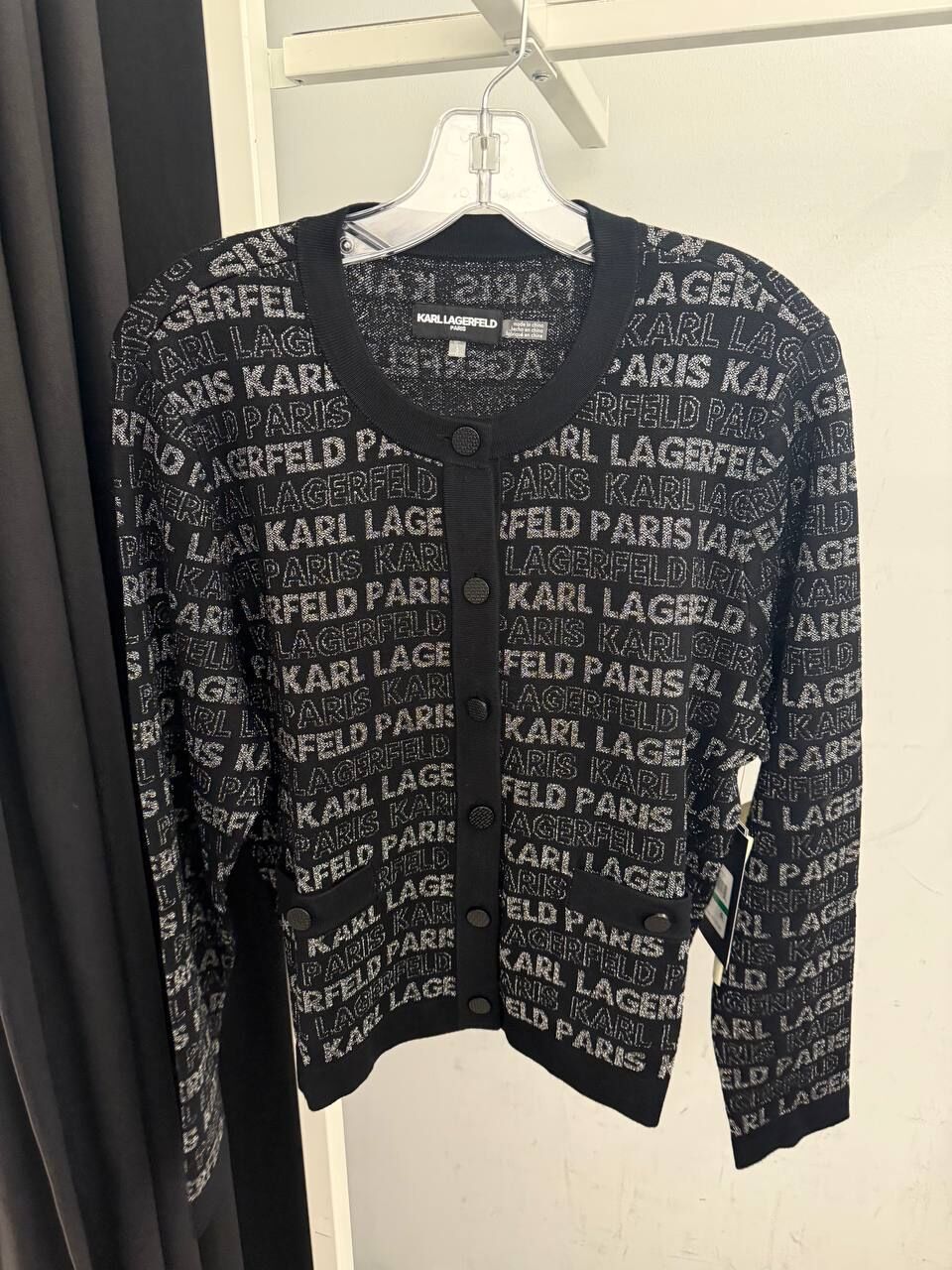 [U] KARL LAGERFELD BLK/GUNMETAL WOMEN'S GIFTING KARL LOGO CARDIGAN, L5ZSY751-BWG (UKL266)