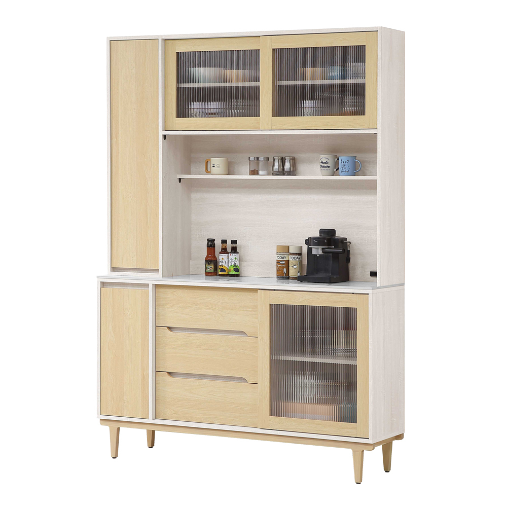 森迪5尺岩板推門收納高餐櫃/碗盤櫃/電器櫃-附插座(上座+下座)