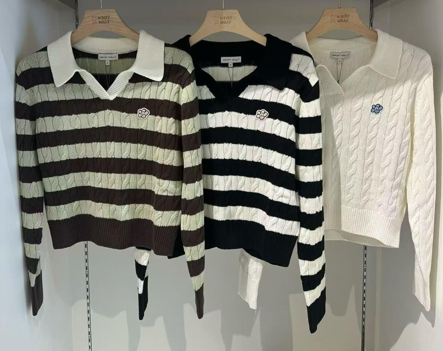 Wacky Willy 針織條紋毛衣襯衫長袖（K11 BR35）