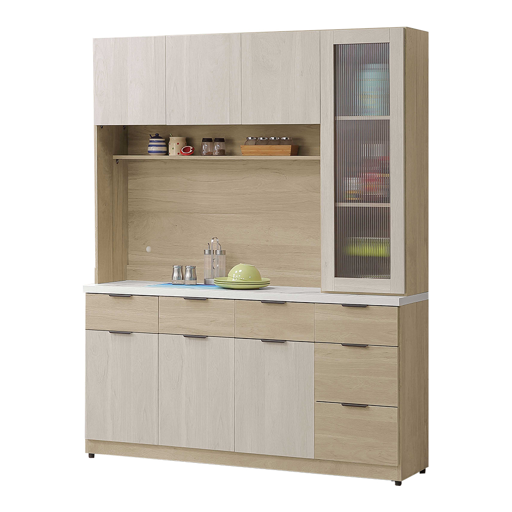 艾東5.3尺仿石面收納高餐櫃/碗盤櫃/電器櫃(上座+下座)