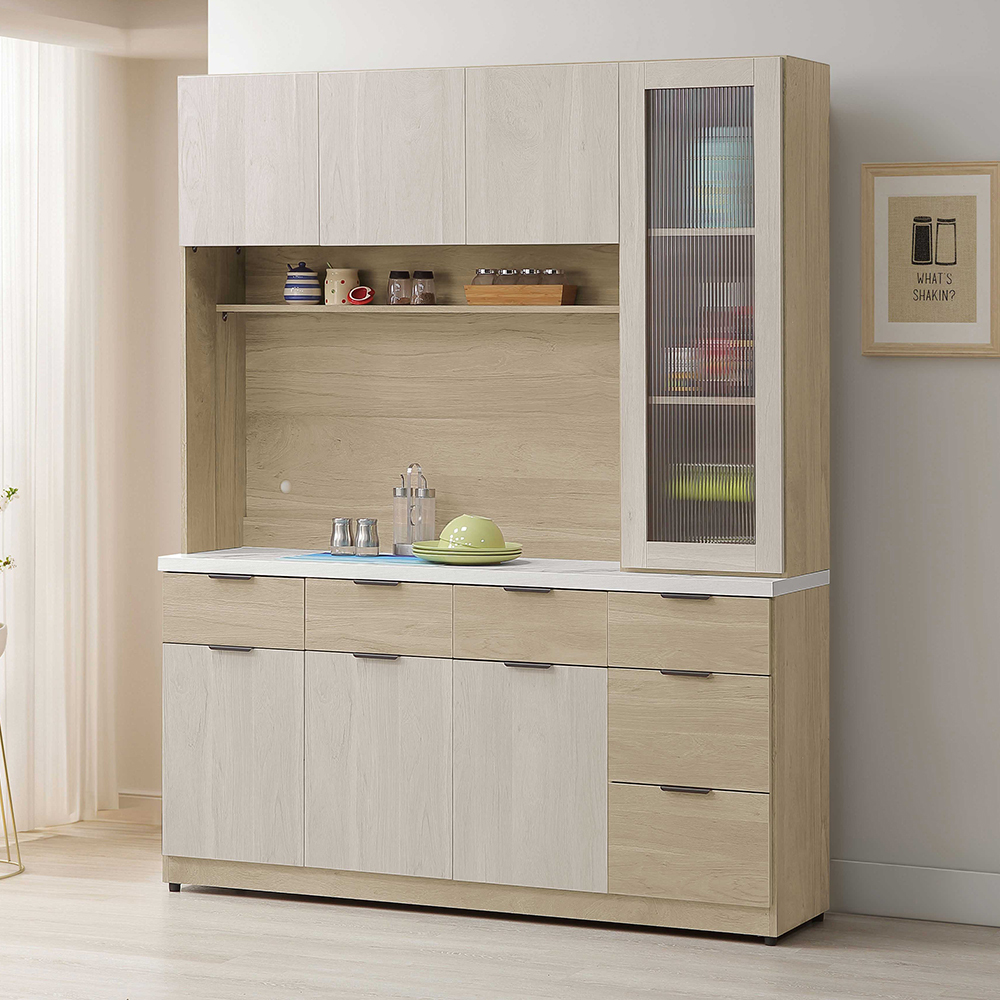 艾東5.3尺仿石面收納高餐櫃/碗盤櫃/電器櫃(上座+下座)