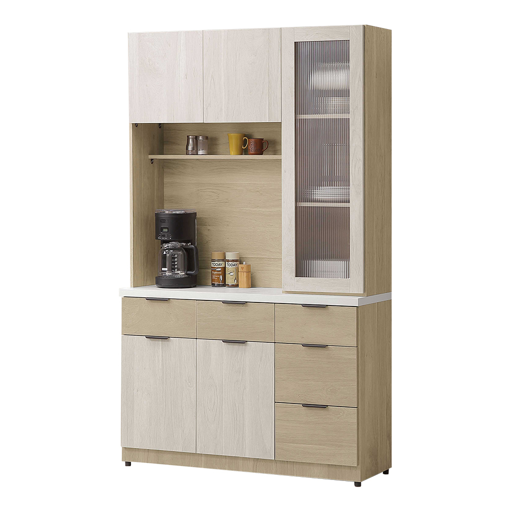 艾東4尺仿石面收納高餐櫃/碗盤櫃/電器櫃(上座+下座)