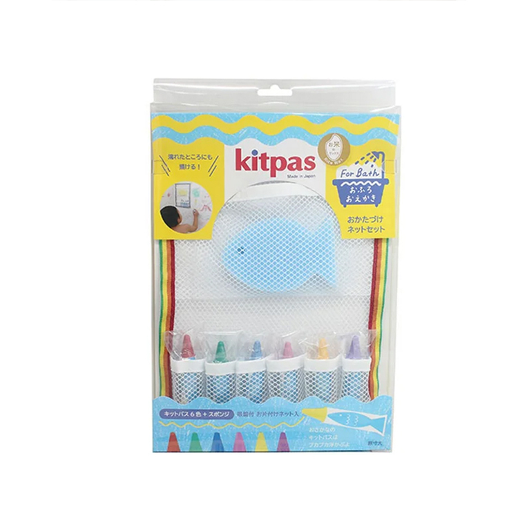 日本Kitpas 沐浴蠟筆6色(附海綿+收納袋)-藍色海綿