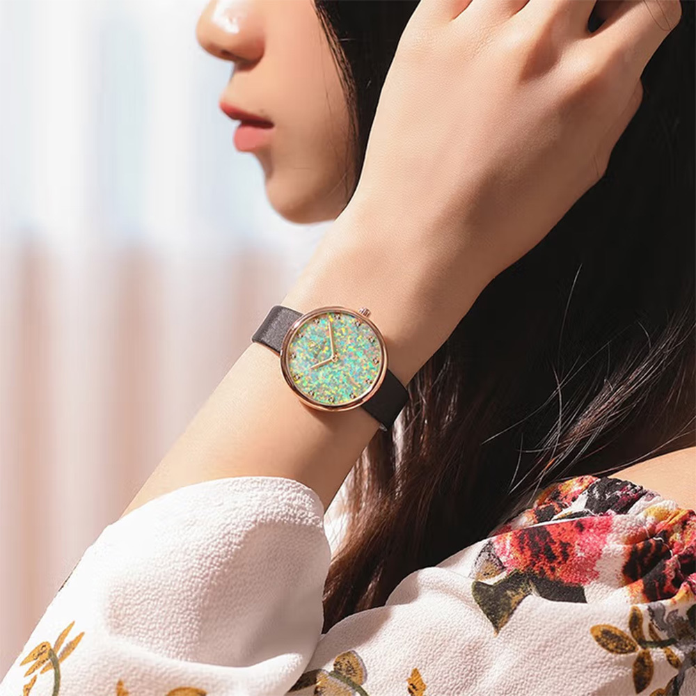 【ROROLOVE鑽石世家】極光系列 氣質 簡約 鑽石 真皮 女款 石英 手錶