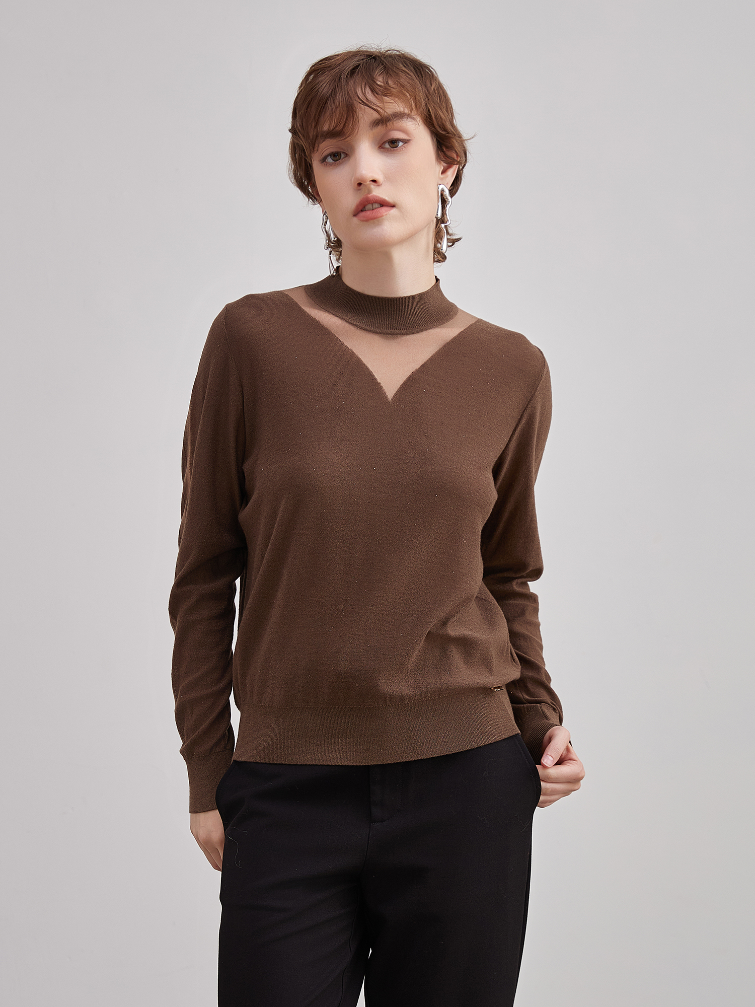 mi-tu 中高领羊毛针织衫