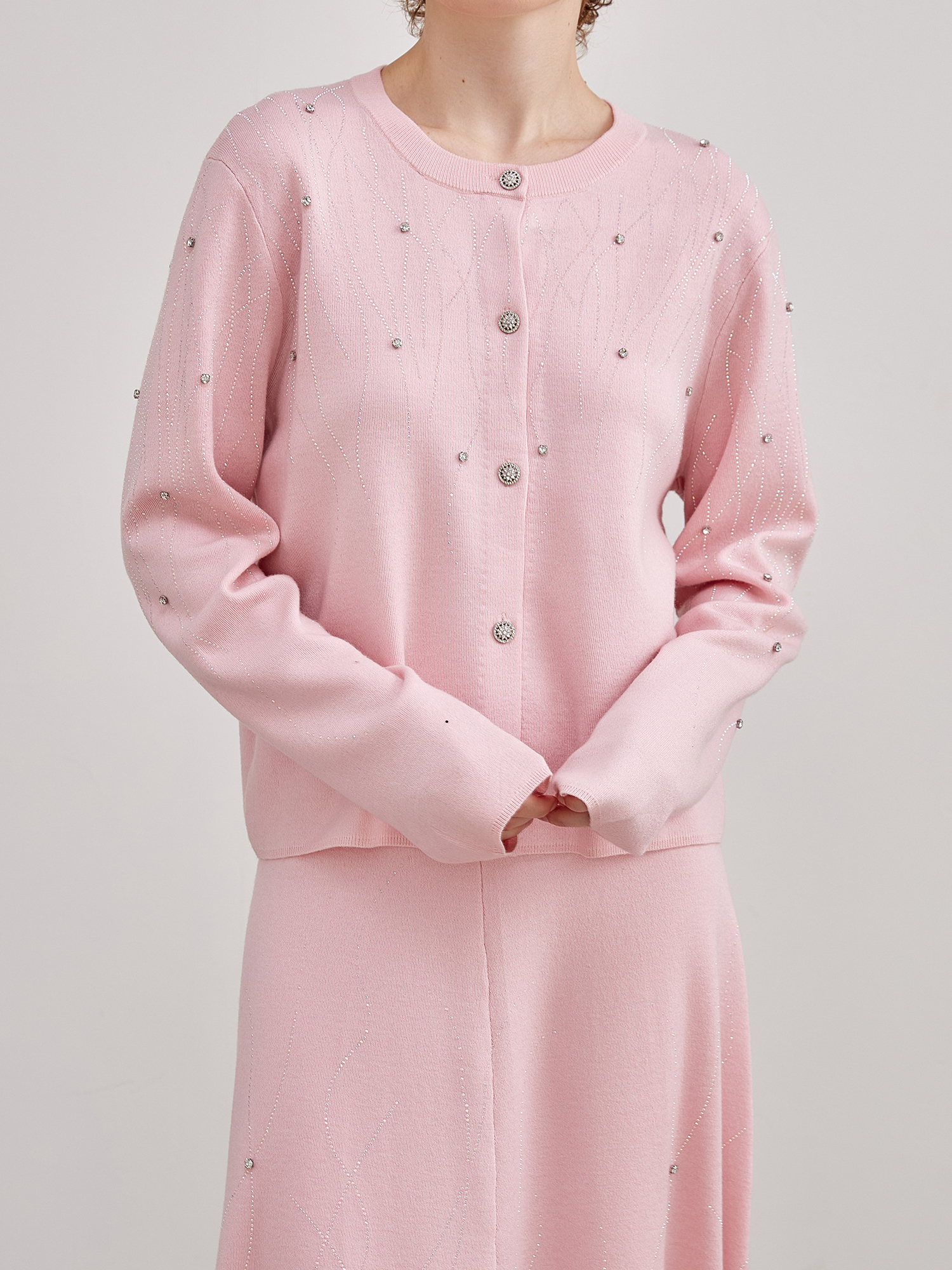 mi-tu圓領閃珠針織開衫