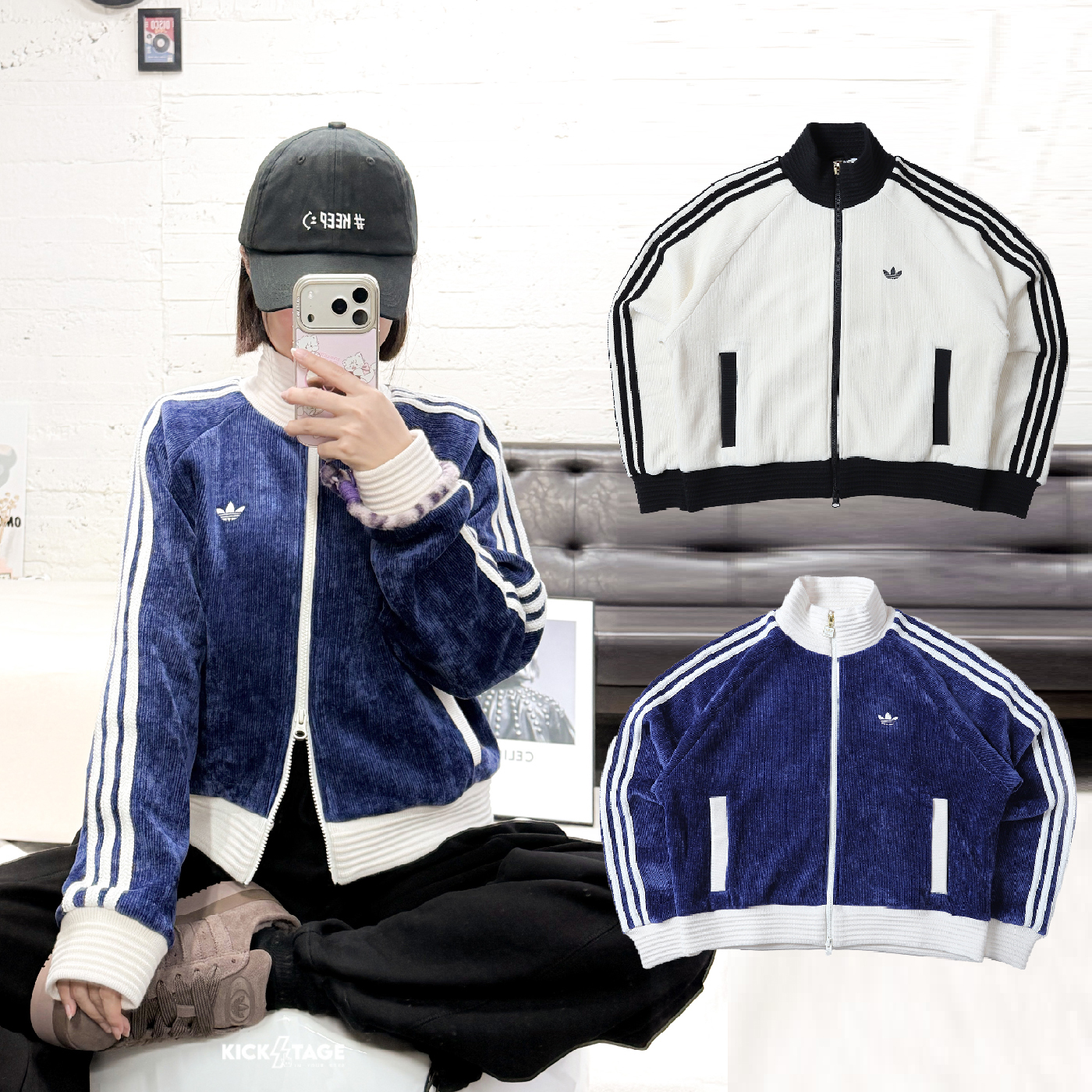 女款 ADIDAS ORIGINALS RETRO JKT 深藍色 白色 蛇年限定 三葉草 短版 立領 燈芯絨 外套【JN0722/JN0724】ADLP