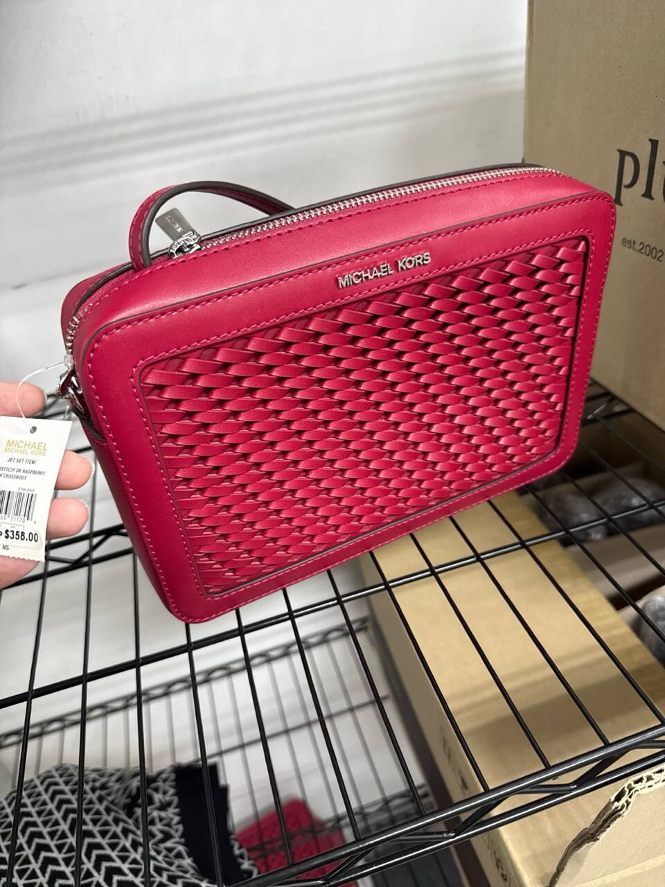 [S] MICHAEL KORS DK RASPBERRY 35T5STTC3Y JET SET ITEM WOVEN LG EW CROSSBODY, 197853711709 (SMK1339)