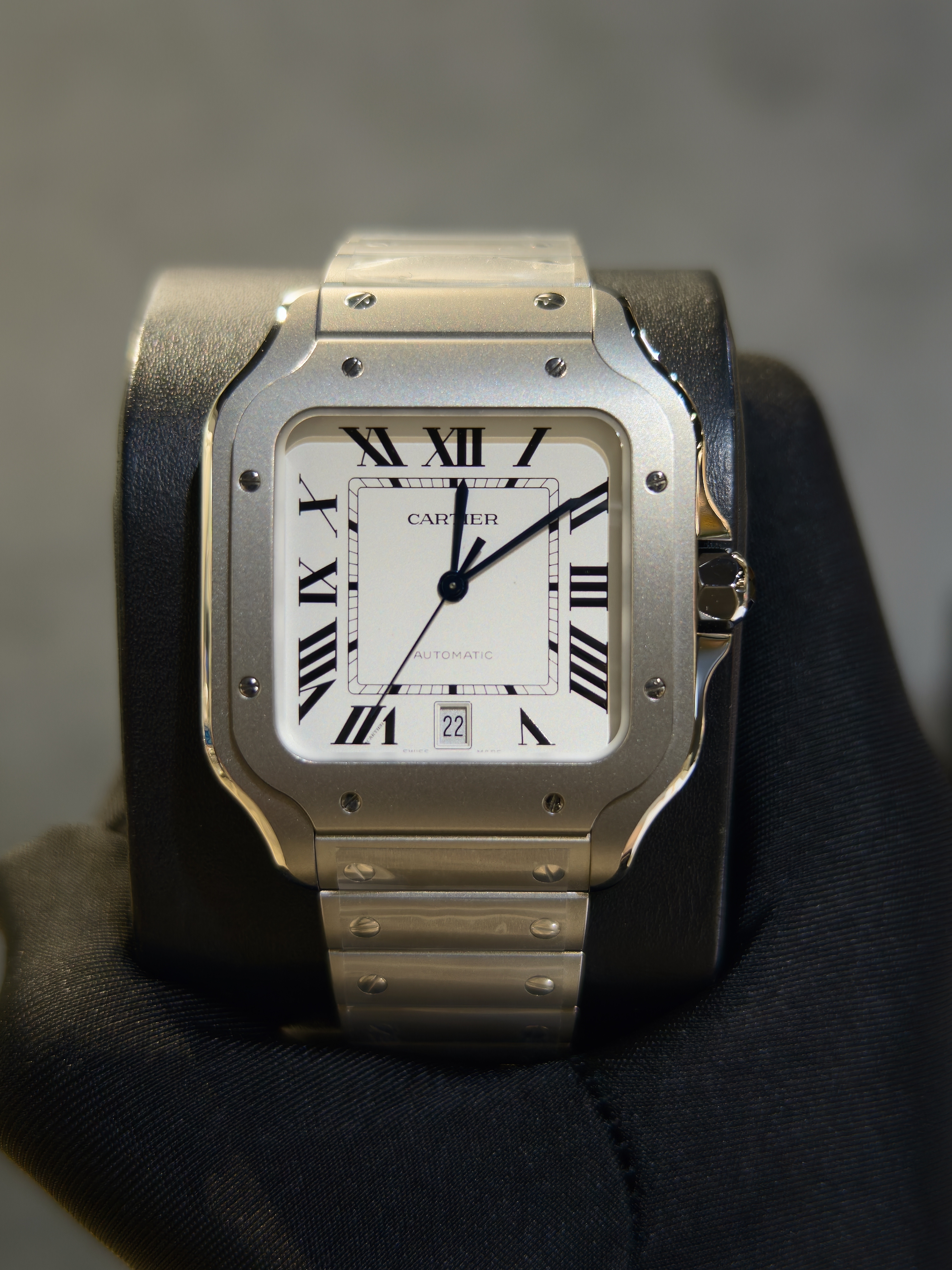 BRAND NEW CARTIER WSSA0089 SILVER DIAL SANTOS DE 40MM LARGE MODEL AUTOMATIC MOVEMENT TITANIUM INTERCHANGEABLE METAL AND LEATHER BRACELETS