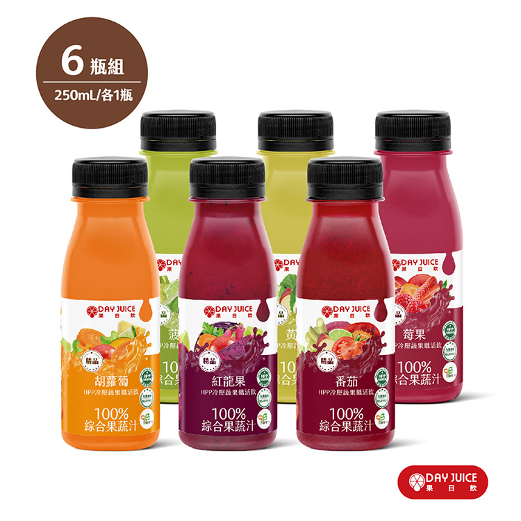 【Day Juice果日飲】冷壓蔬果纖活飲6瓶組 ( 纖活1-5號+13號各1瓶 )