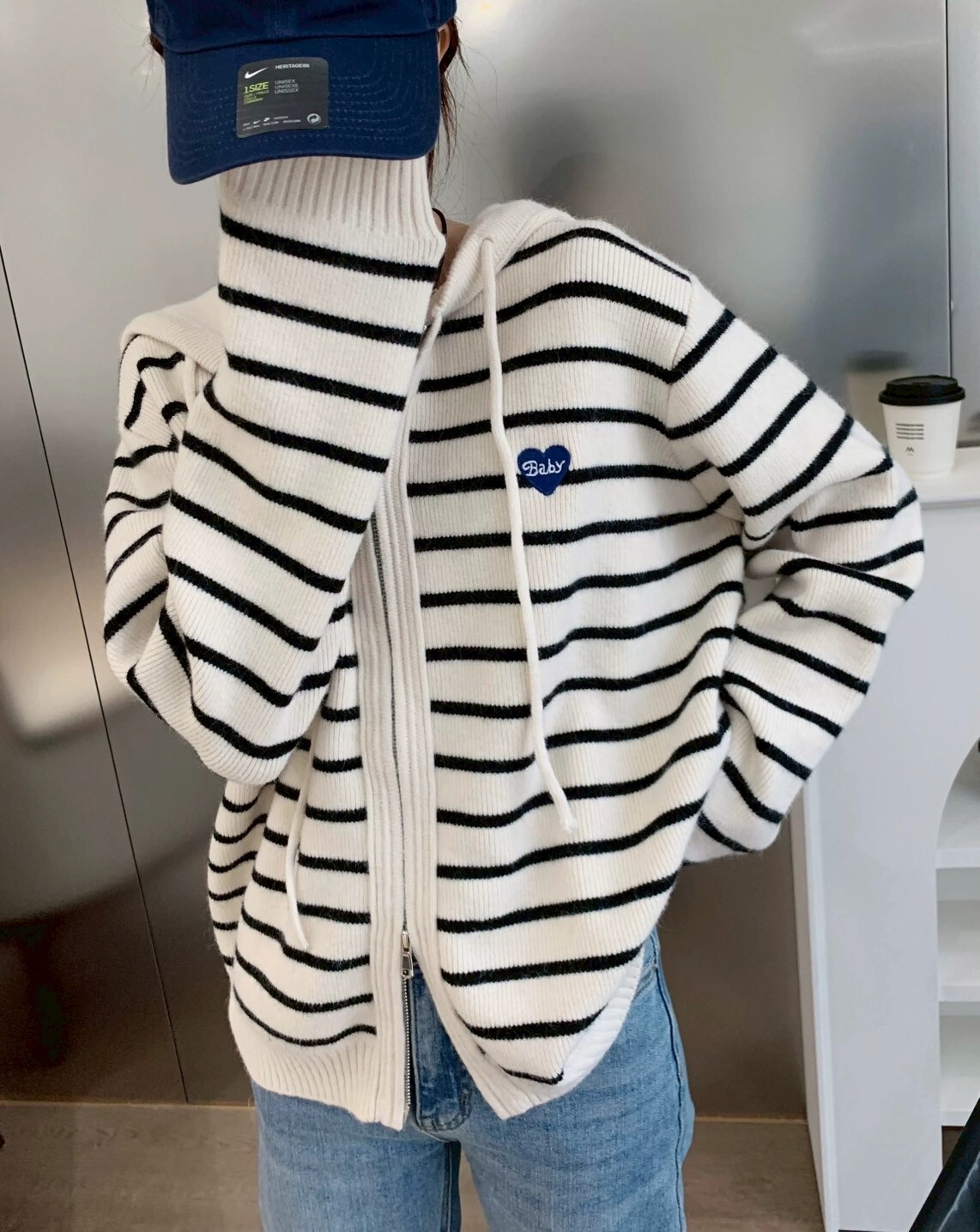 雙拉鍊愛心BABY連帽針織外