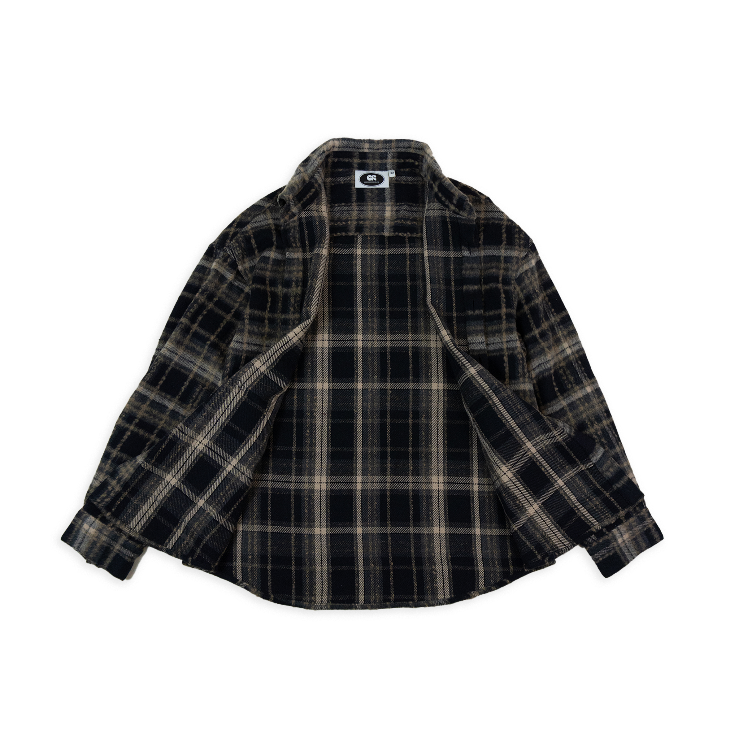 Black Plaid Embroidery Shacket - 黑格紋襯衫外套