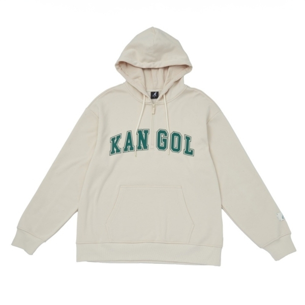KANGOL 帽T 卡其 復古 半開襟 連帽T 中性 6455105101