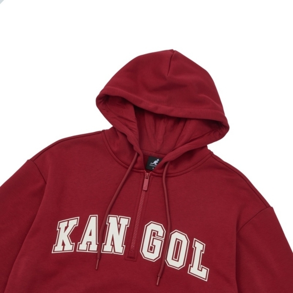 KANGOL 帽T 紅 復古 半開襟 連帽T 中性 6455105140
