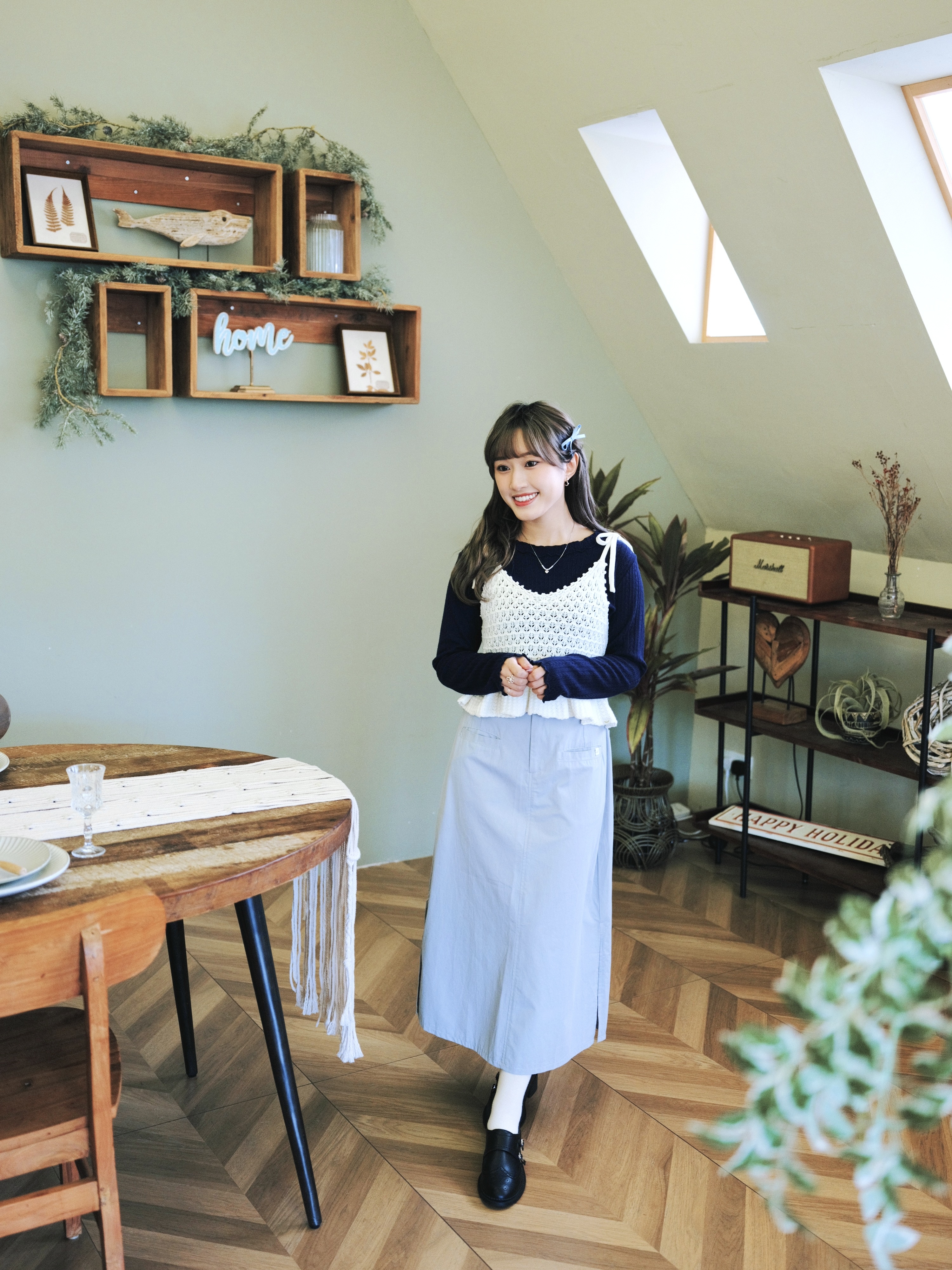 三色 / 一字貼袋側開叉長裙 / Utility Pocket Side Slit Long Skirt