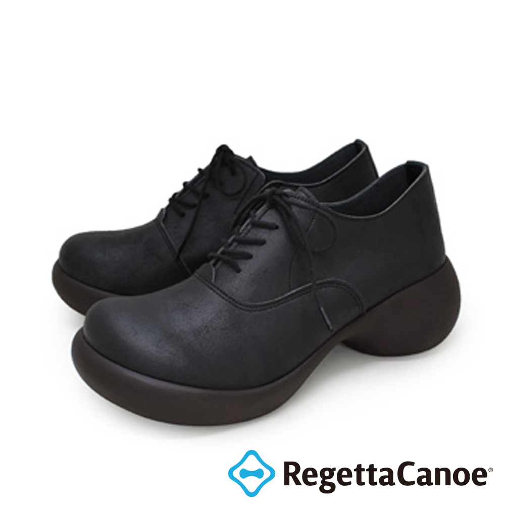 大阪樂步健康鞋 RegettaCanoe蛋跟繫帶厚底休閒鞋-女 CJES6140(BLK-黑色)