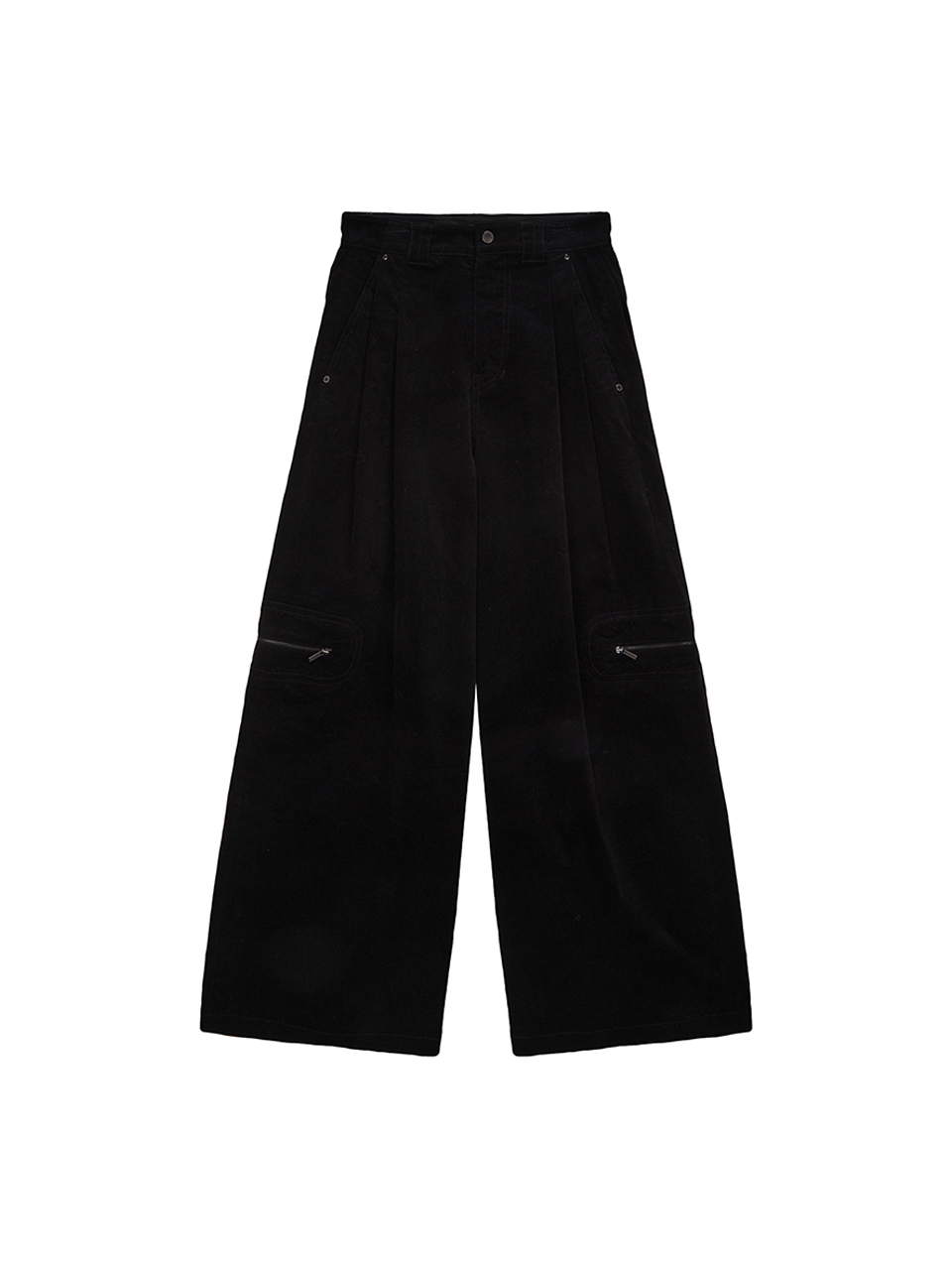 燈芯絨打褶闊腿褲 黑色