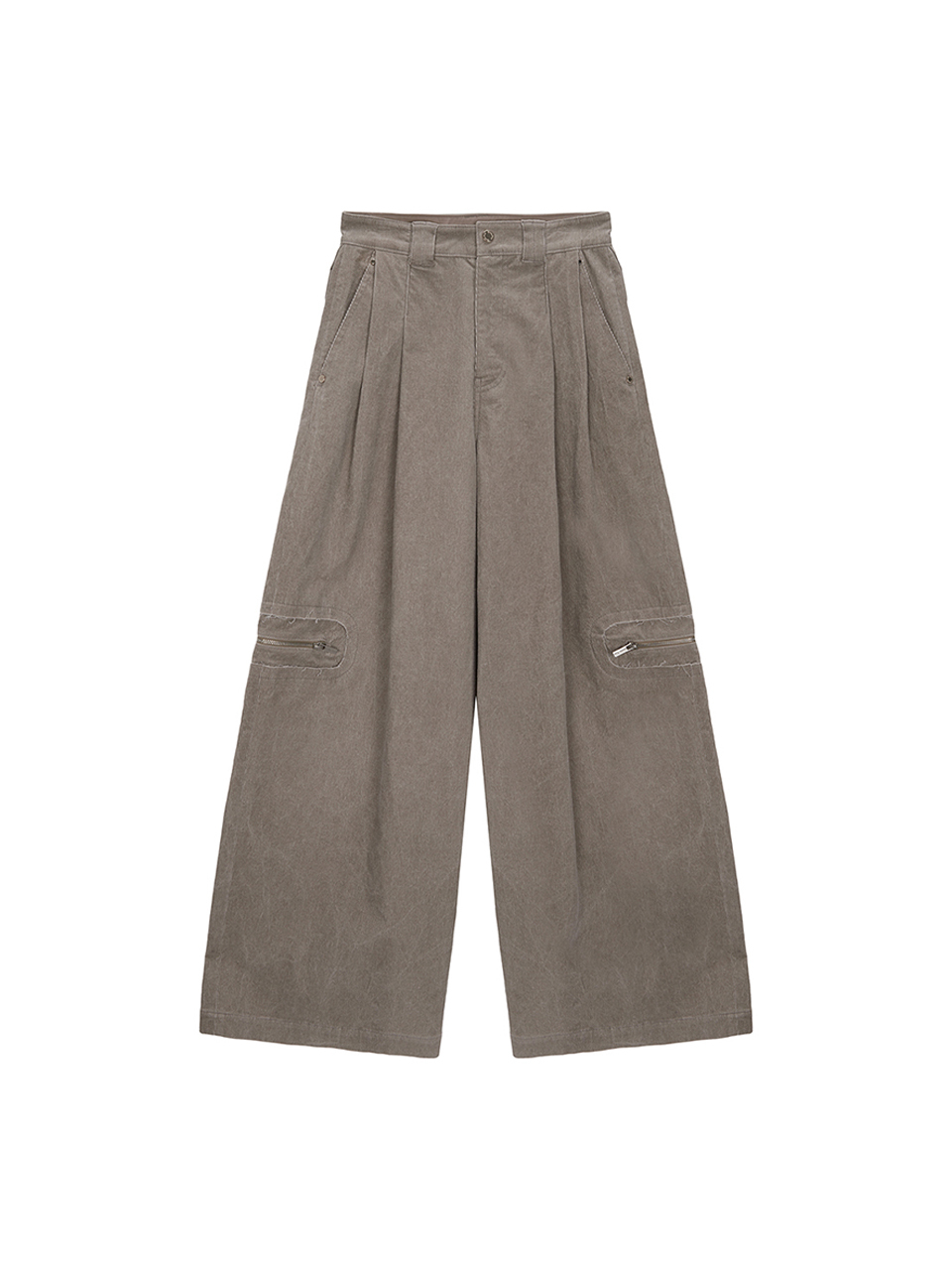 燈芯絨打褶闊腿褲 米色