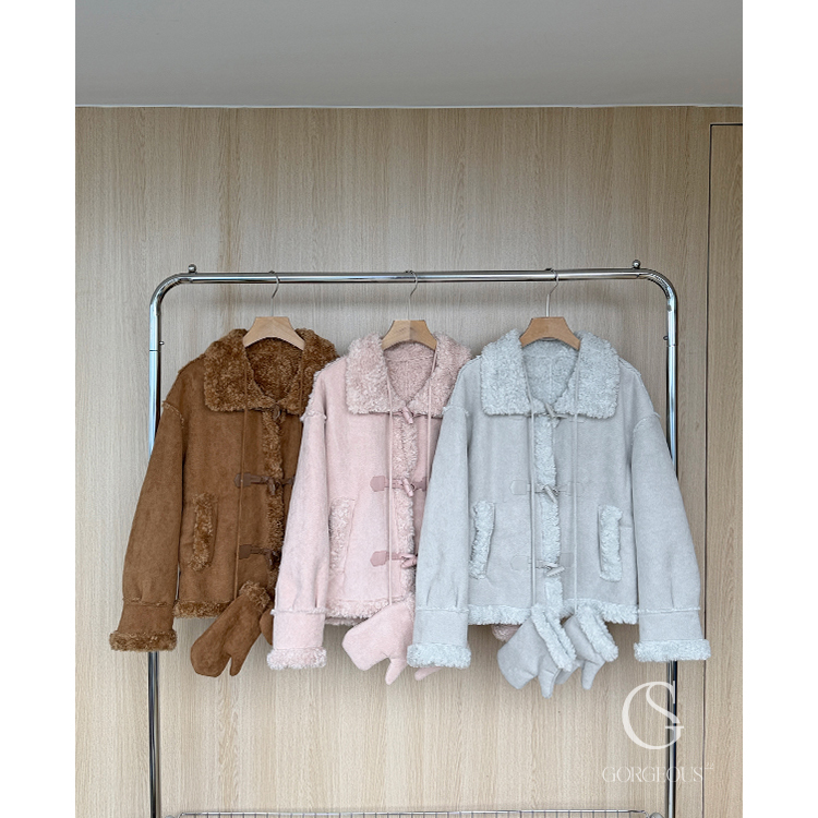 M36「高檔麂皮兔毛毛騎士外套+贈手套」