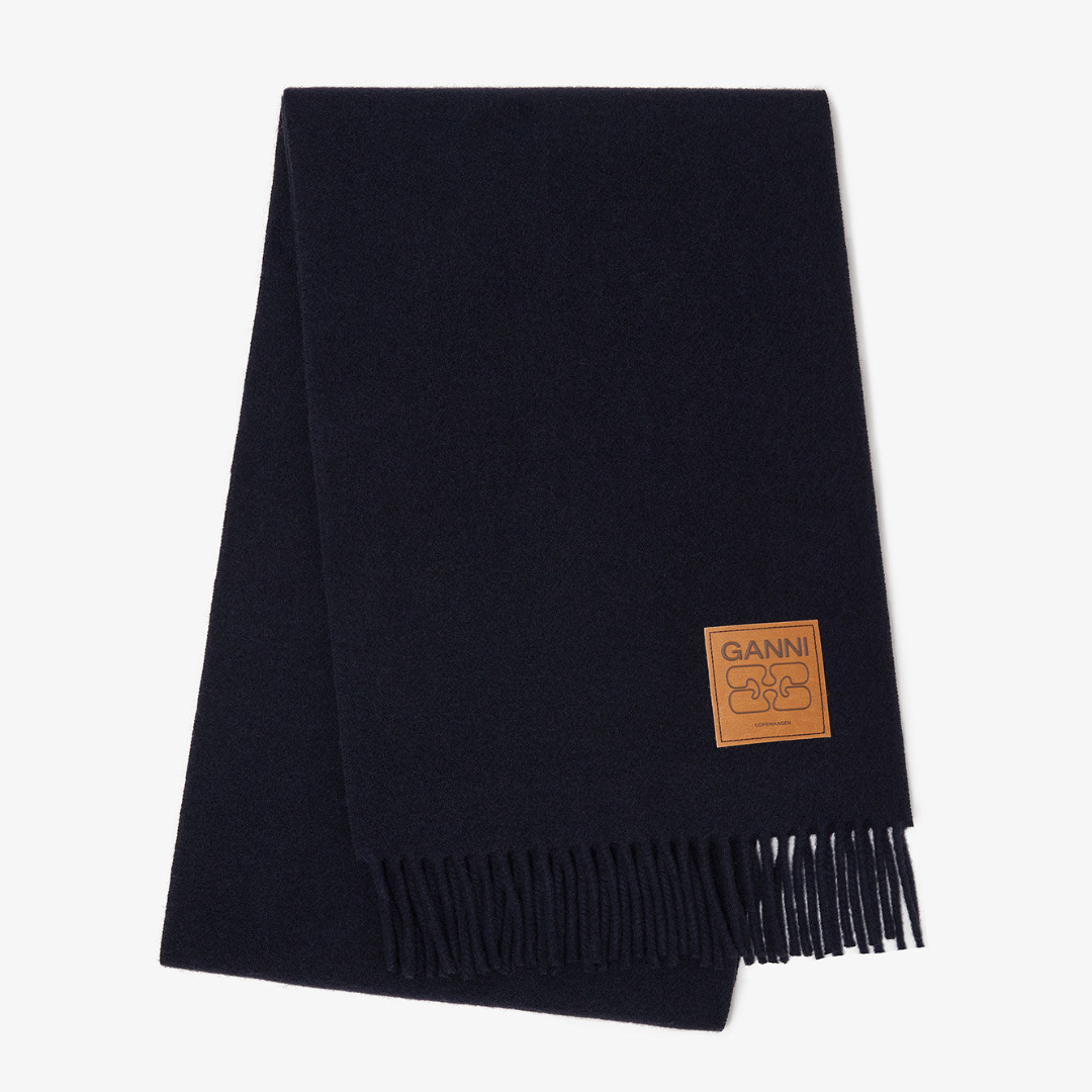 1VT1119-021 GANNI Wool Scarf Dark Blue #A6931 (F-EU-E)