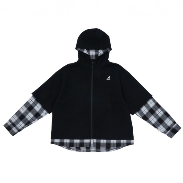 KANGOL 外套 黑 格紋 假兩件 連帽 中性 6455142220