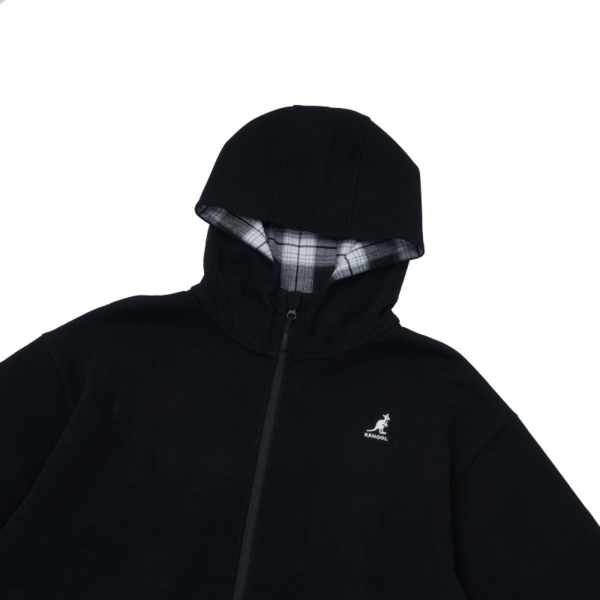 KANGOL 外套 黑 格紋 假兩件 連帽 中性 6455142220