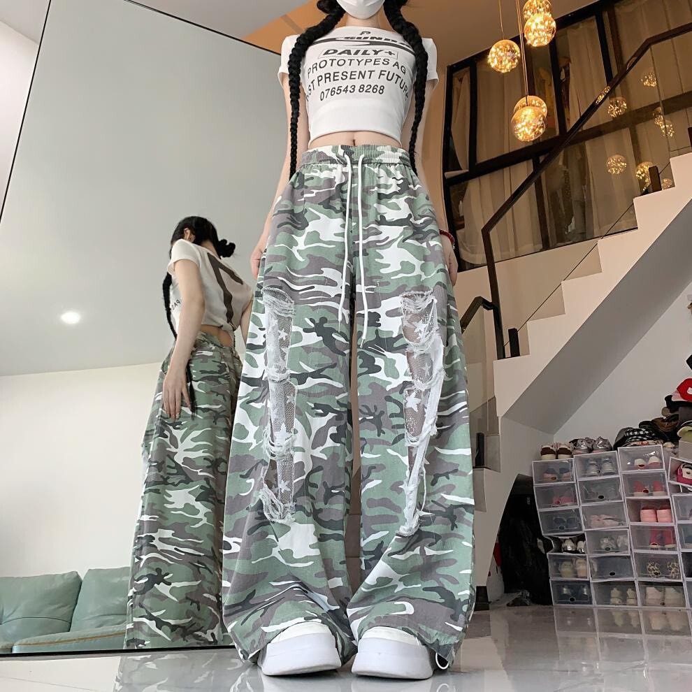 迷彩拚紗棉褲