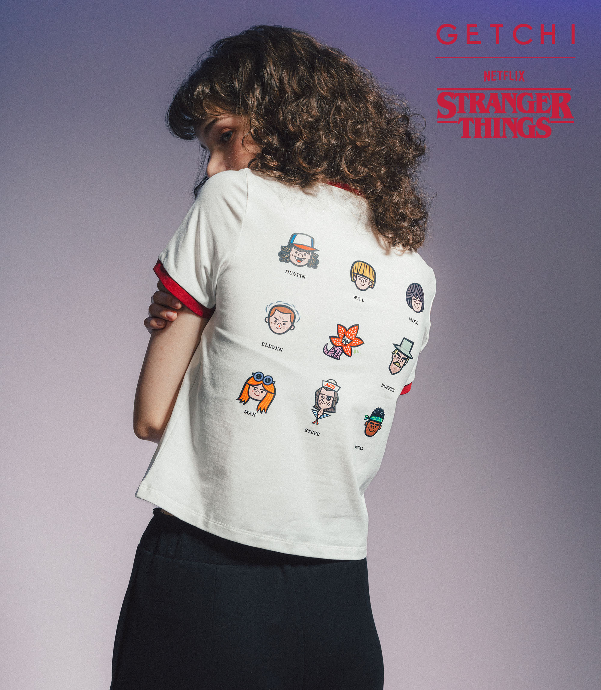 (現貨)Getchi X Stranger Things Friends Forever女款 短版Q版人物T 恤