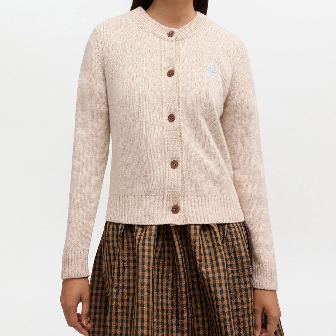 1VT1119-002 GANNI Wool Mix Cardigan Beige #K2594 (C-EU-E)