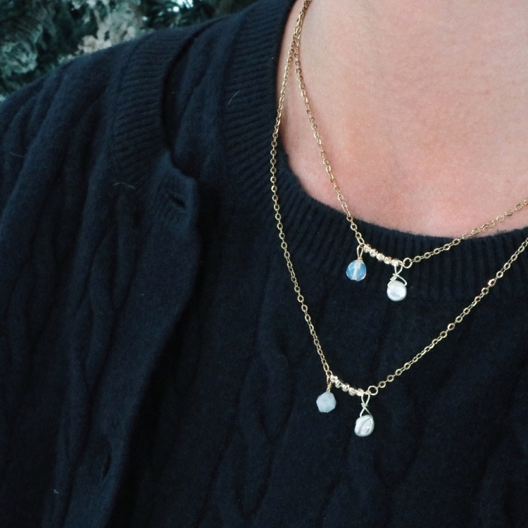 微笑蹺蹺板 Smiley Seesaw Necklace 蛋白石 / 海藍寶 巴洛克珍珠 鈦鋼項鍊 獨家設計款