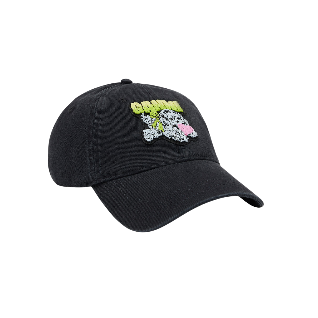 1VT1119-024 GANNI Black Puppy Canvas Cap Washed Black #A6941 (P-EU-E)