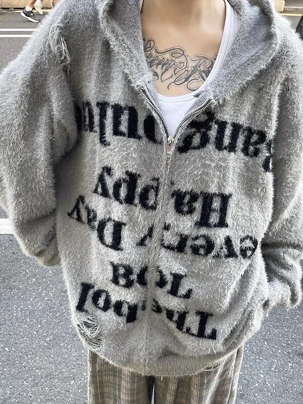 水貂毛字母拉鍊外套