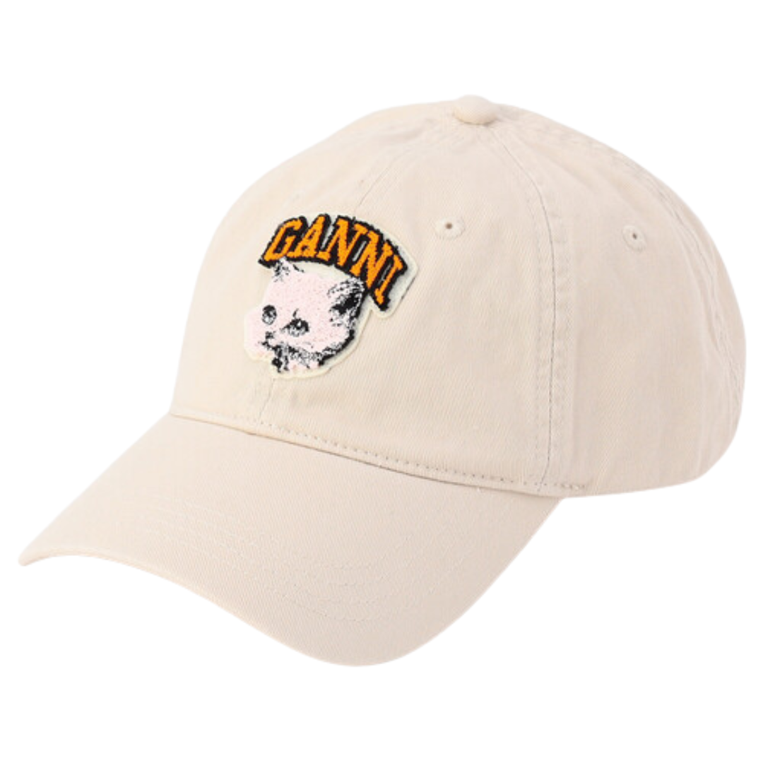 1VT1119-025 GANNI Washed Cotton Canvas Cat Cap White #A7096 (P-EU-E)
