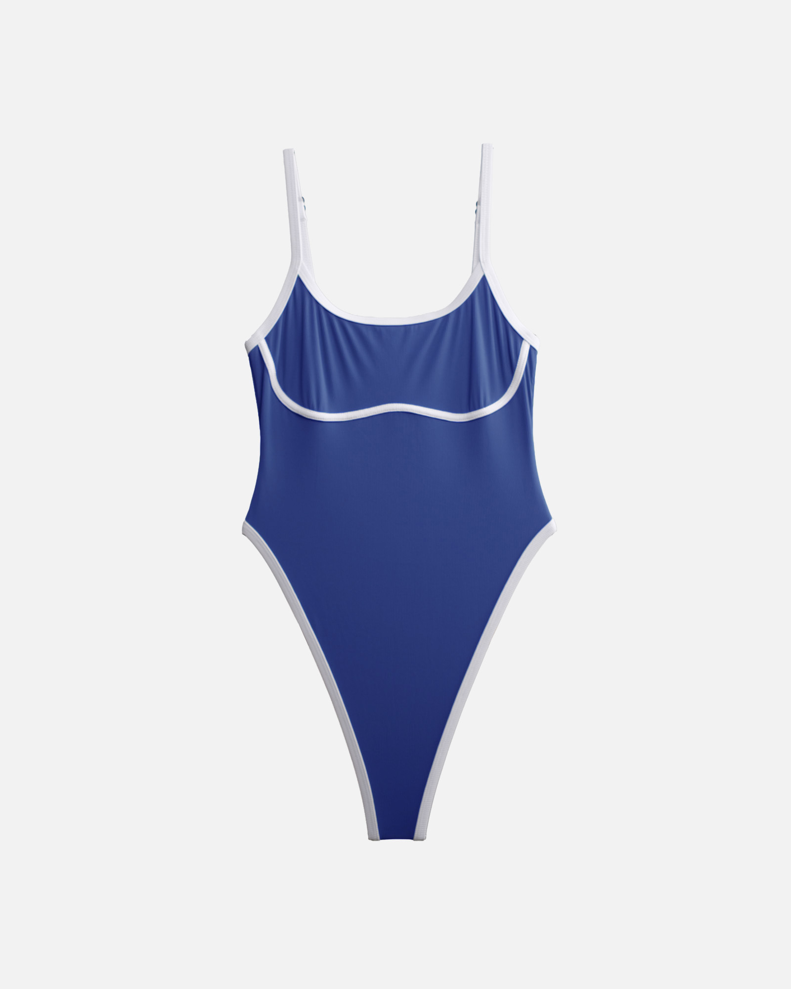 【羅紋坦桑x素白邊】ioo 細肩U領無墊高衩丁字連身泳裝