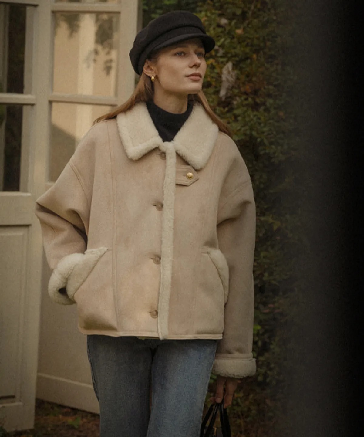 TILLIDIE Strap Point Fur Collar Suede Mustang