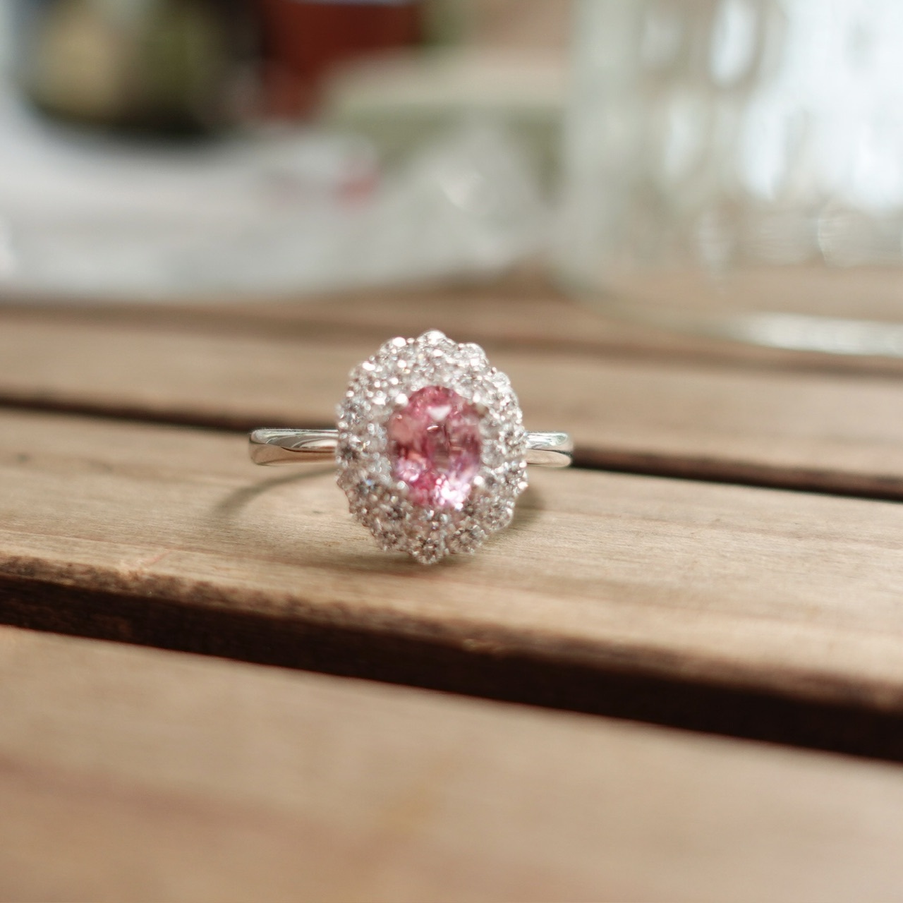 1.08ct無燒Padparadscha 18K金鑽石戒指 - 蓮花色  (帶GUILD證書)