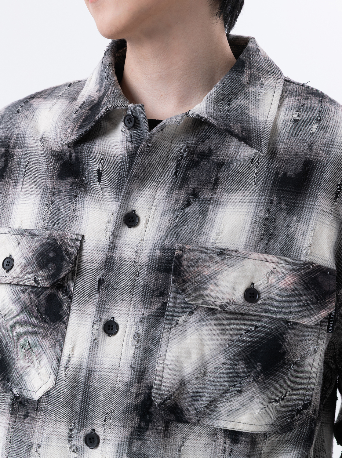 【第二件5折】刷破水洗感大格紋外套