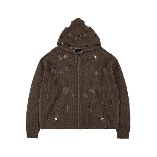 PHINGERIN / HOLE KNIT ZIP HOODIE