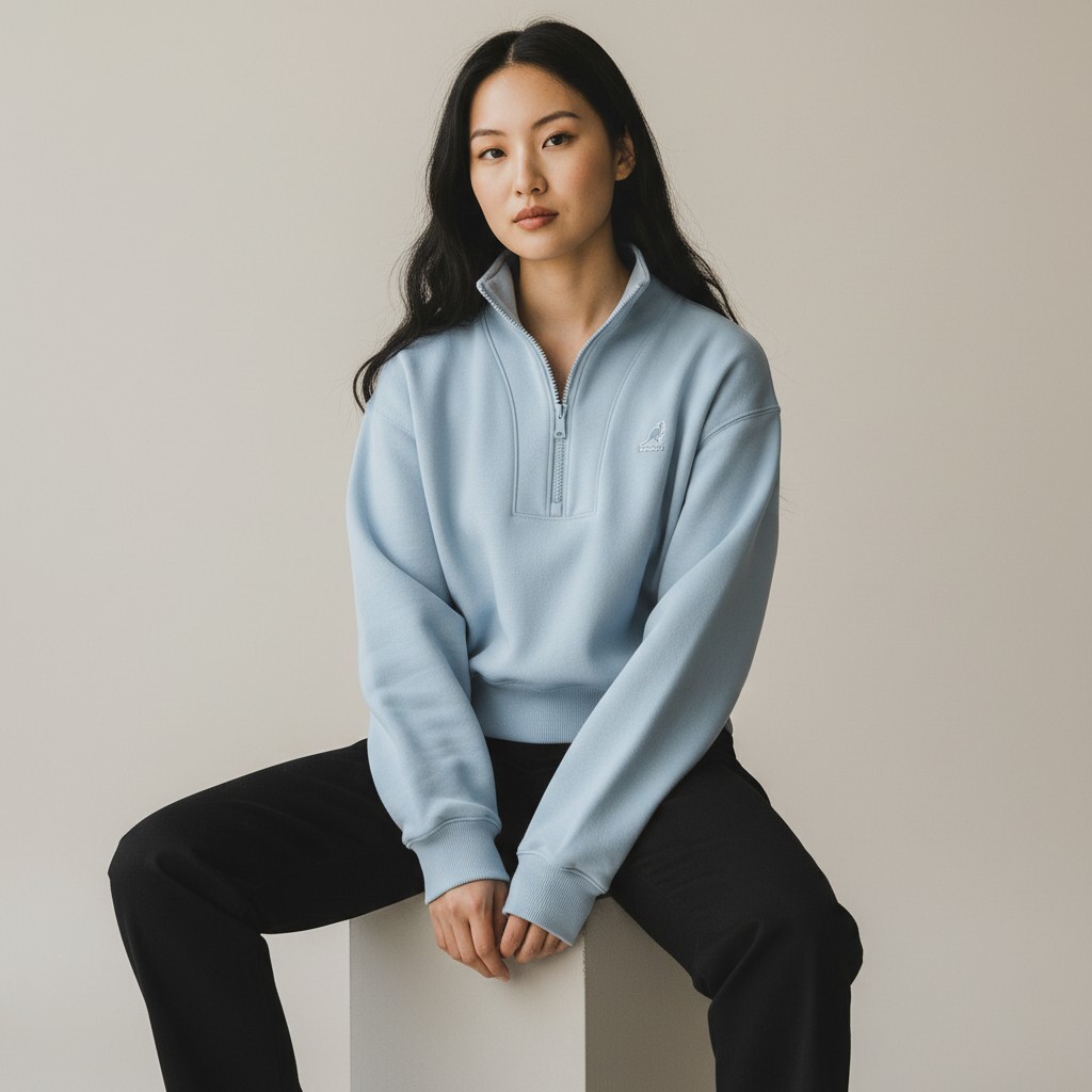 KANGOL 長袖 立領 半開襟 藍色 上衣 女 6552100681