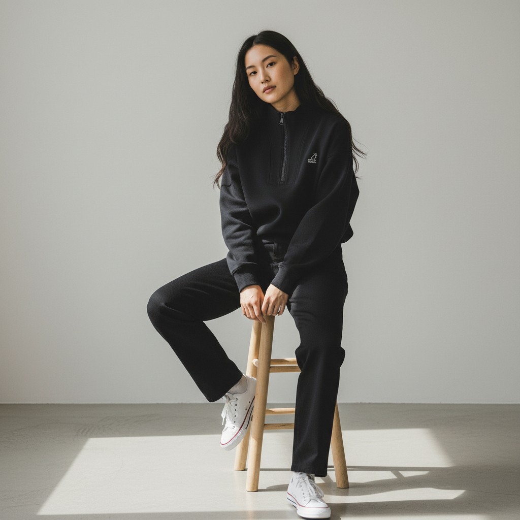 KANGOL 長袖 立領 半開襟 黑色 上衣 女 6552100620