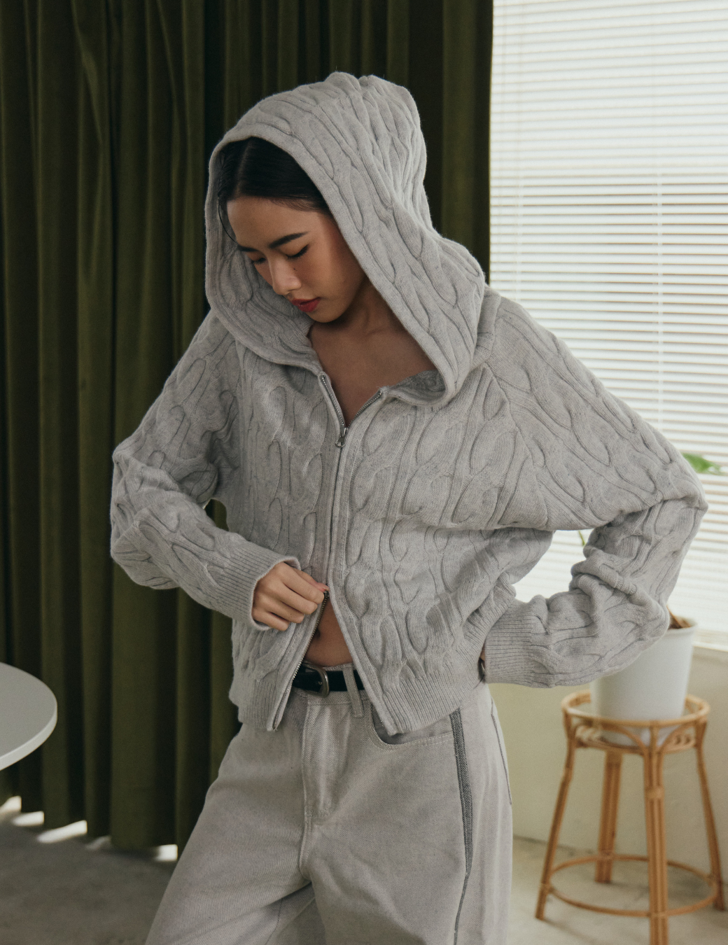 麻花造型羊毛連帽外套